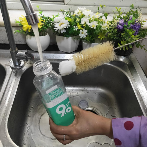 Coralpearl Stainless Steel Soda Bottle Cleaning Brush Set Natural Boar Bristle Wool Tip Long Handle, Flexible Bendable Thick Wire Cleaner for Narr...