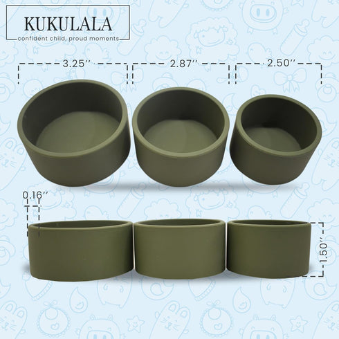 Stay Put 3pcs Suction Snack Cups for Babies and Toddlers in Different Sizes – Dishwasher and Microwave Safe Kids Bowls – Durable Silicone – Olive ...