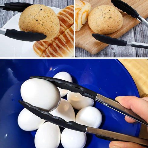 9 Inch Small Kitchen Tongs Set of 3, Silicone Cooking Tongs with Silicone Tips and Stainless Steel Handle, Silicone Tongs for Cooking, Serving...