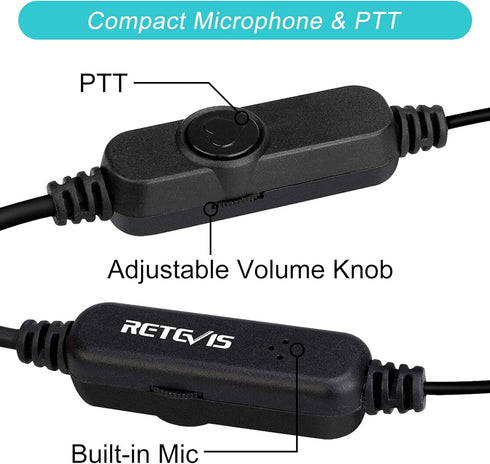 Retevis Volume Adjustable Walkie Talkie Earpiece with Mic, Coil Tube, for RT22 RT68 RT21 H-777 H-777H RT86S, Compatible with Pxton Baofeng BF-T26 ...