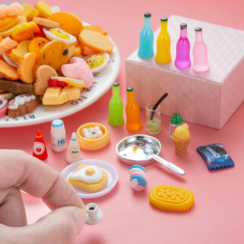 200Pcs Dollhouse Miniature Food Drinks Bottle Cooking Toys Kitchen Accessories Mini Play Fake Resin Pretend Game Party Tableware Bread Cake Ice Cr...