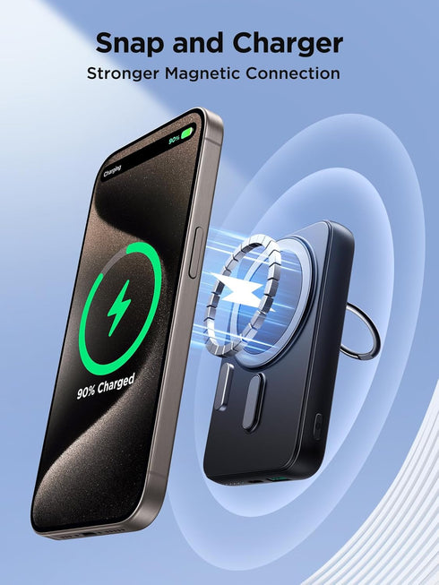 JOYROOM Magnetic Portable Charger 10000mAh Power Bank with Ring Holder, N52 Stronger Magnetic 20W PD Fast Charging Battery Pack Compatible with iP...