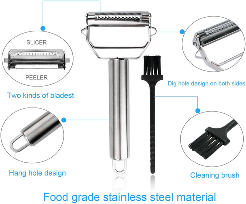Sunkuka Julienne Peeler Stainless Steel Cutter Slicer with Cleaning Brush Pro for Carrot Potato Melon Gadget Vegetable Fruit...