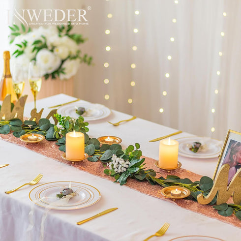 Inweder Iron Plate Candle Holder: Gold Candle Plate for Pillar Candles, Set of 3 Candle Tray, Candle Dish, Decorative Pedestal Candle Stand for Pi...