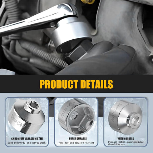 Pack-1 Car Oil Filter Wrench, 6-point 3/8" Low-profile Drive Oil Pan Filter Special Socket Wrench, for 32mm Oil Filter Cap, Universal Oil Pan Disa...