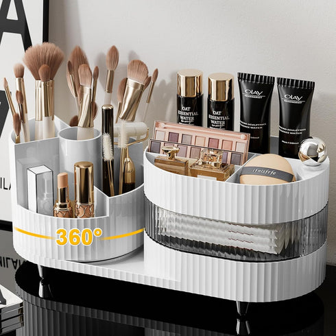 Upgraded 3 Tier Makeup Brush Holder Organizer, Rotating Makeup Organizers Countertop, Large Makeup organization and Skincare Storage for Vanity, D...