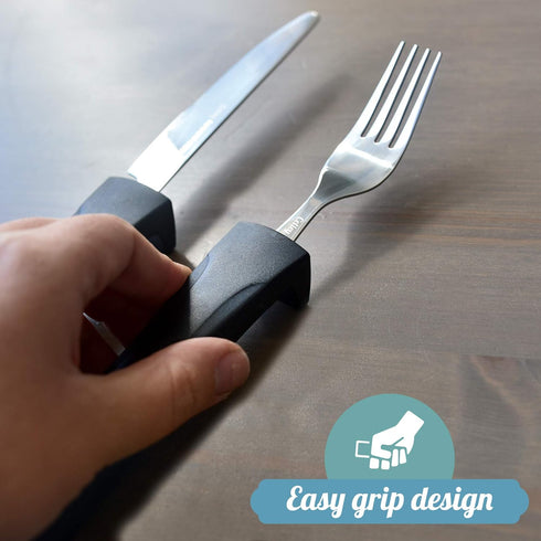 Adaptive Eating Utensils by Celley for Parkinson's, Arthritis, MS, Elderly, Hand Tremors, Handicapped | 4pc Easy Grip Silverware Stainless Steel K...