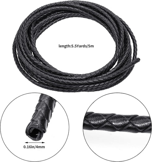 Lystaii 5.5 Yards Genuine Leather Cord 4mm Round Braided Bolo Leather Cord Brown Leather Strip Braiding Antique Leather Strap 5m Long for Bracelet...
