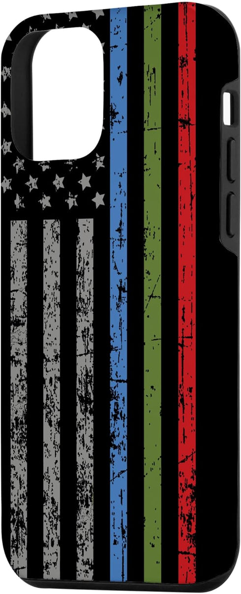 iPhone 12 mini Police Military and Fire Thin Blue Green Red Line Flag Case...