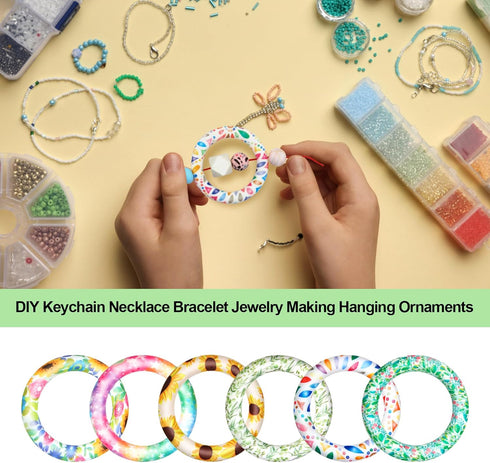 6 Pcs Silicone Beadable O Ring, 65mm Round Silicone Loop with 2 Hole Focal Frame Silicone Pendant for DIY Keychain, Jewelry Making, Necklace, Hang...