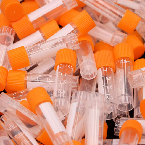 100 Pieces 2ml Plastic Graduated Vial Tube with Screw Caps, Test Tubes Small Test Sample Vial Storage Container for Lab (Orange)...
