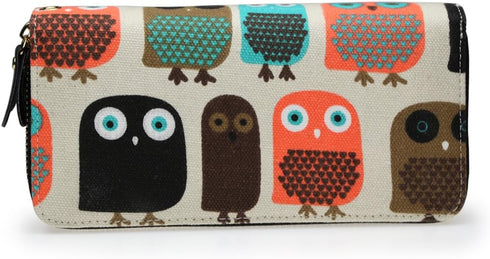LATH.PIN Women Zipper Wallet Owl Wallet Purse Canvas Phone Card Holder with Coin Pocket and Strap...