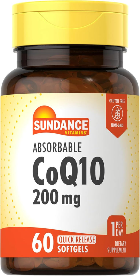 CoQ10 200mg | 60 Quick Release Softgels | with Black Pepper Extract | Non-GMO and Gluten Free Supplement | by Sundance...