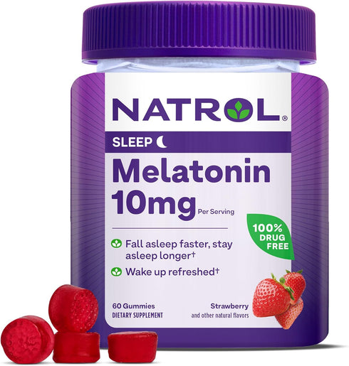 Natrol 10mg Melatonin Gummies, Sleep Support for Adults, Melatonin Supplements for Sleeping, 60 Strawberry-Flavored Gummies, 30 Day Supply...
