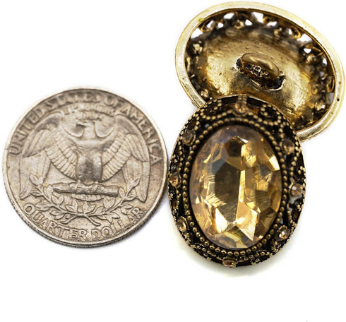 10 pcs Whole Oval Cut Champagne Rhinestone Vintage Copper Hollow Metal Shank Sewing Coat Buttons -25mm -1"...