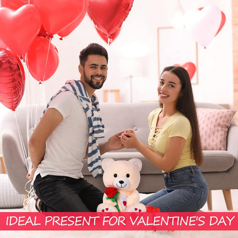 10 Inches Toy with Rose Plush Stuffed Animal Plush Valentine's Day Bear Toy Plush Puppy Dog with Heart Rose for Girlfriend, for Mother's Day Birth...
