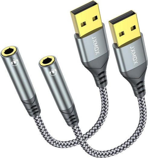 JXMOX USB to 3.5mm Jack Audio Adapter, (2-Pack) USB to Audio Jack Adapter Headset, USB-A to 3.5mm TRRS 4-Pole Female, External Stereo Sound Card f...