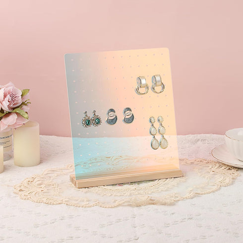 JUXYES Pack of 2 Acrylic Enamel Pin Display Stand with Wooden Base, Tabletop Pin Organizer Display Storage Stand, Enamel Pin Display Holder for Aw...