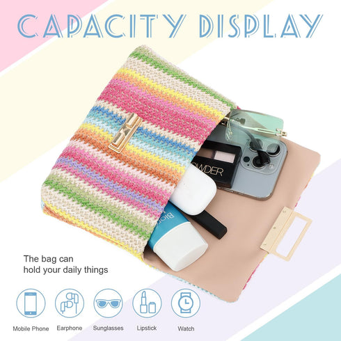 Oweisong Small Summer Straw Purse for Women Woven Beach Crossbody Bag Colorful Vacation Shoulder Handbag...