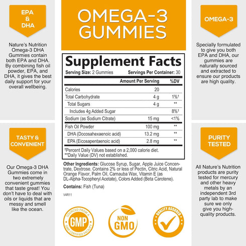 Omega 3 Fish Oil Gummies, Heart Healthy Omega 3 Gummy Supplement with High Absorption DHA & EPA, Extra Strength Joint & Brain Support, Omega 3 Fis...