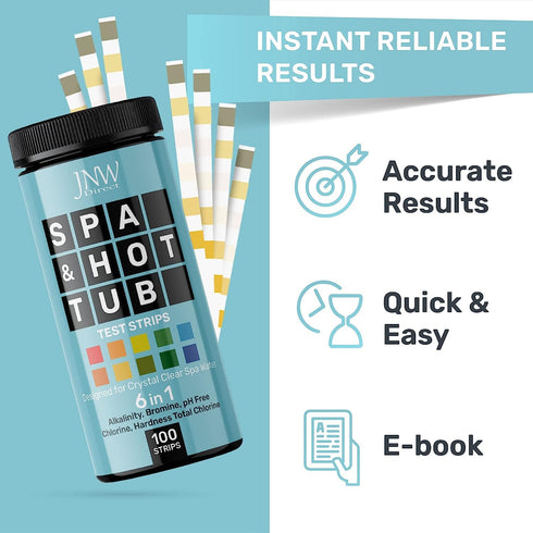 Hot Tub and Pool Test Strips - 6in1 Quick & Accurate Hot Tub, Spa, Pool Test Strips - 100 Water Test Strips, Water Test Kit with E-Book - Test Chl...