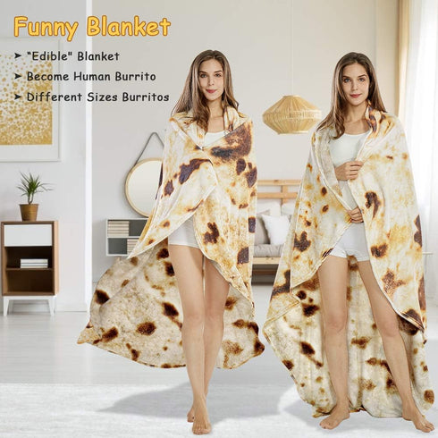 SeaRoomy Burritos Tortilla Throw Blanket, Tortilla Wrap Blanket, Novelty Tortilla Round Blanket Giant Tortilla Round Soft Blanket for Adults and K...