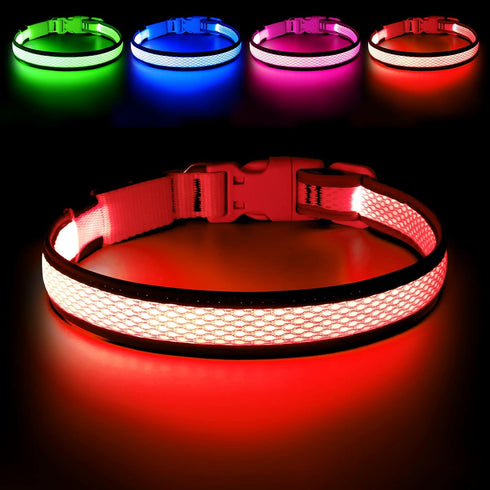 LED Dog Collar, USB Rechargeable Light Up Dog Collar Lights, Adjustable Comfortable Soft Mesh Safety Dog Collar for Small, Medium, Large Dogs(Larg...