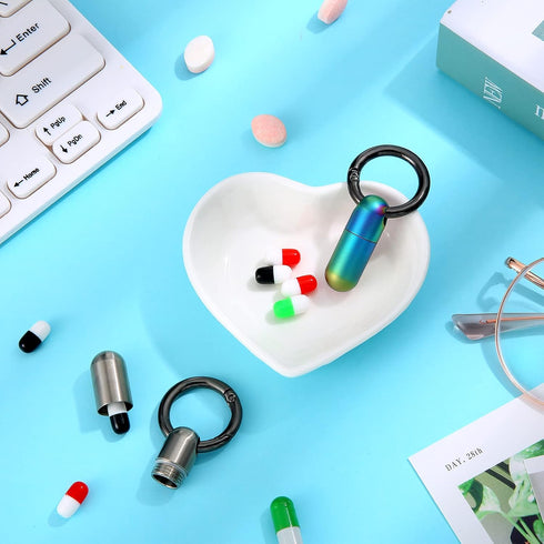 2 Pieces Keychain Pill Holder Tiny Keychain Pill Case Titanium Keychain Medication Pill Holder Waterproof Pill Container Portable Titanium Pill Ca...