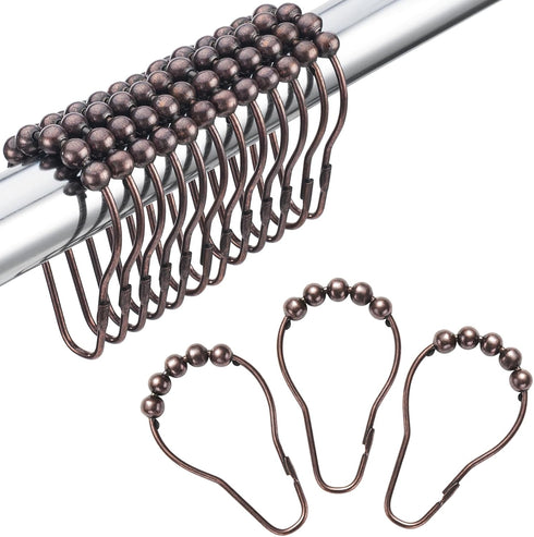 Amazer Shower Curtain Hooks, Decorative Bronze Shower Curtain Hooks,Stainless Steel Rust-Resistant Shower Hooks for Curtains-Set of 12...