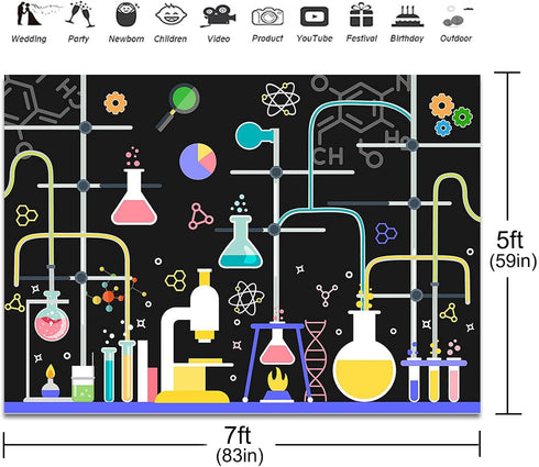 Chemical Science Birthday Party Backdrop 7x5ft Chemical Experiments Science Party Decorations Background for Kids Chemistry Lab Mad Scientist Equi...
