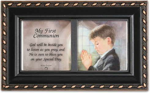 Cottage Garden First Communion God Beside You Matte Black Rope Trim Petite Music Box Plays Handel's Hallelujah...