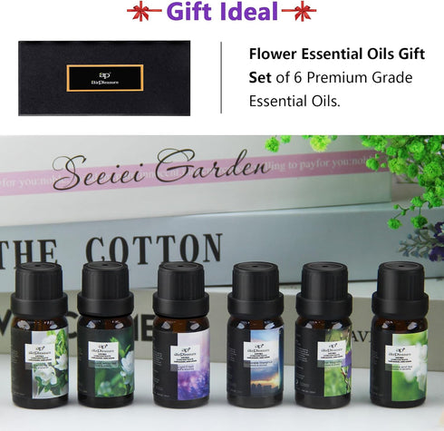 Flower Essential Oils Set, 6x10ml Aromatherapy Oil Gift Kit for Diffuser, Fragrance, Humidifier, Air Purifier- Gardenia, Magnolia, Shangri-La, Jas...