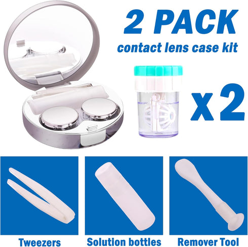 2 Pack Contact Lens Case, Leak-Proof Contact Case Travel with Cleaner Washer Holder Tweezers, Remover Tool Solution Bottle for Outdoor Daily Use(S...