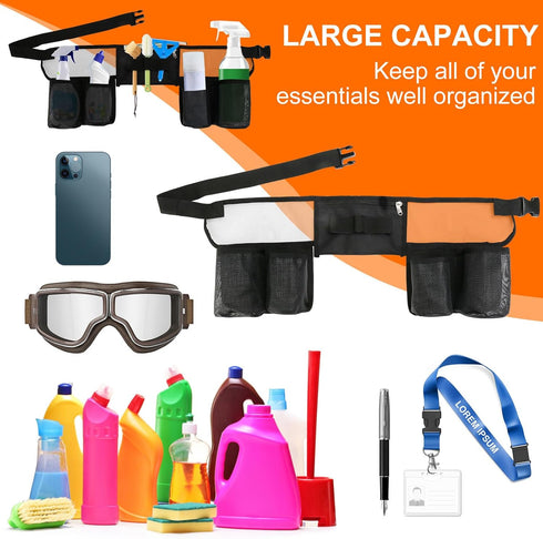 Tool Belt, Cleaning Apron for Cleaning Supplies, Tool Apron for Women and Men Housekeeping, Window Cleaning, 4 Bottle Carrier Bags, Black...
