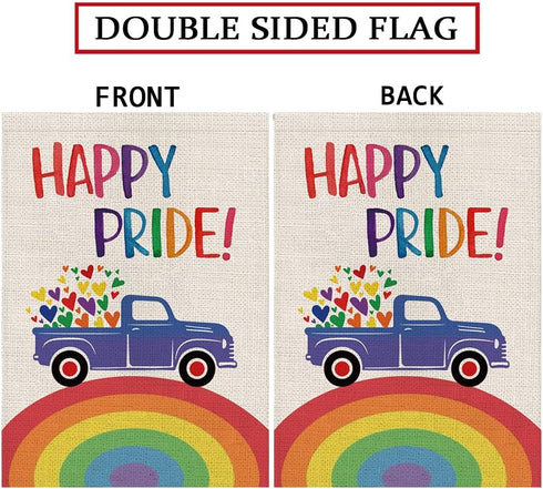 Rainbow Garden Flag Rainbow Truck Vertical Double Sided Happy Pride Flag LGBT Lesbian Gay Transgender Pansexual Flag Farmhouse Yard Outdoor Lawn D...
