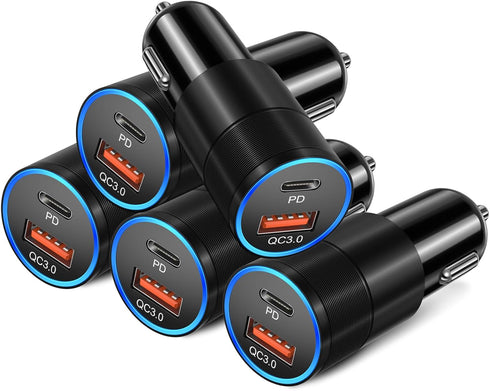 USB C Car Charger 5 Pack, Bangfun 36W Dual 12V USB C & USB A Car Charger Adapter QC+PD 3.0 Fast Charging Cigarette Lighter for iPhone 15 14 13 12 ...