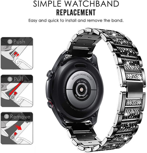 Bands Compatible with Samsung Galaxy Watch 4 Classic (46mm), 20mm Luxury Rhinestone Diamond Metal Steel Bracelet with Watch Face Bezel Ring Case C...
