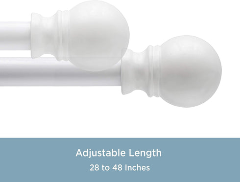 Kenney KN55250 Davenport Ball End Petite Café Decorative Window Curtain Rod, 28-48" Adjustable Length, White Finish, 1/2" Diameter Steel Tube...