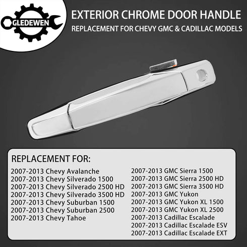Exterior Chrome Door Handle Front Left Driver Side | Replacement for 2007-2013 Chevy Silverado Suburban Tahoe Avalanche GMC Sierra Yukon Cadillac ...