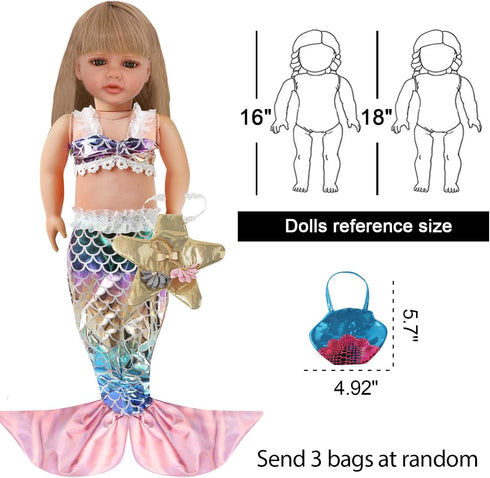 18-inch Baby Doll Clothing Accessories - Including 6 Sequins Mermaid Dresses 5 Fashion Floral Swimsuit Tops and Dresses 2 Classic Mermaid Princess...