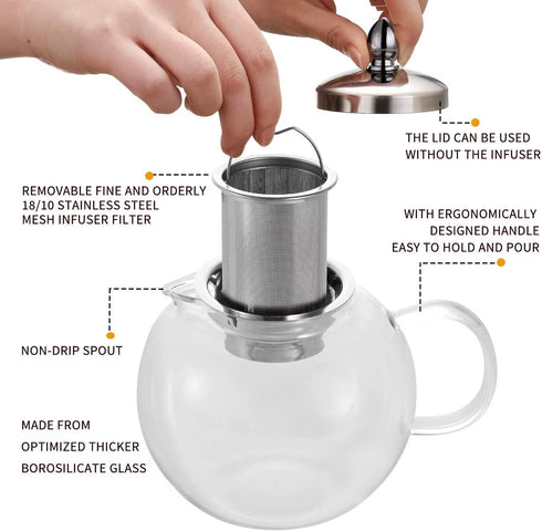 Small Teapot, Teapot with Infuser, Glass Tea Kettle Stovetop Safe, Blooming and Loose Leaf Tea Maker Set Gift for Women, 650ml/22oz...