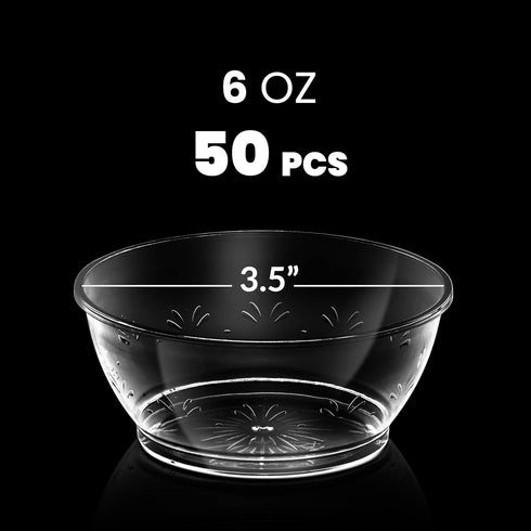 Clear Mini Plastic Bowls - (Bulk 50 Pack) 6 Oz Disposable Premium Hard Plastic Dessert Bowls for Serving, Weddings, Catering, Parties, Ice Cream, ...