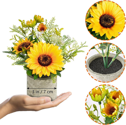 COCOBOO Sunflower Artificial Flowers Pot, Sunflower Decor, Yellow Fake Flower in Pots, for Home Bathroom Kitchen...