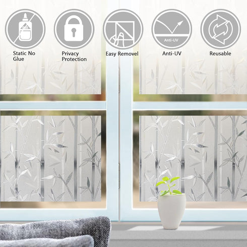 LEMON CLOUD Bamboo Window Film - Stained Glass Film Frosted Privacy Decal - Decorative Window Cling No Glue Removable Stickers (23.6 x 78.7 Inch)...
