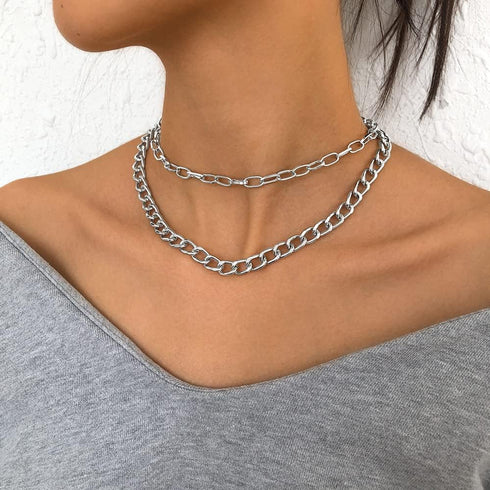 Dainty Layered Necklace Paperclip Choker Necklace Punk Cuban Link Chain Necklace Silver Curb Chain Necklace for Women...