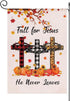 Fall For Jesus He Never leaves Garden Flag Vertical Double Sided, Pumpkin Maple Leaf Bible Buffalo Autumn Harvest Thanksgiving Holiday Burlap Yard...