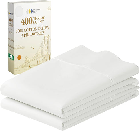 California Design Den Standard Queen Size Pillowcase Set - 400 Thread Count, 100% Cotton Sateen, Set of 2 Pillow Covers, Breathable, Cooling, Soft...