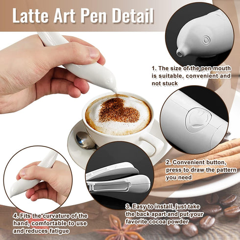 Latte Art Pen, Electrical Coffee Carving Pen, Spice Pen for Coffee Art, Cake Decoration Portable Pen Cappuccino Coffee Carving Pen Professional Ba...