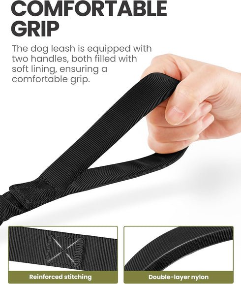 OutdoorMaster Bungee Dog Leash, Heavy Duty Dog Leash with Shock Absorption, 2 Padded Handles Training Leash, Improved Dog Safety and Comfort - Bla...