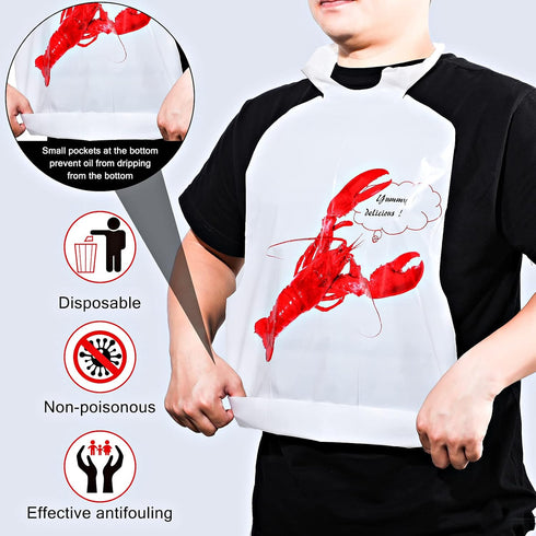 50pcs Crab Lobster Bibs and 50 Pairs of Plastic Disposable Gloves Disposable Adult Crab Feast Bibs for Seafood(Lobster Style)...